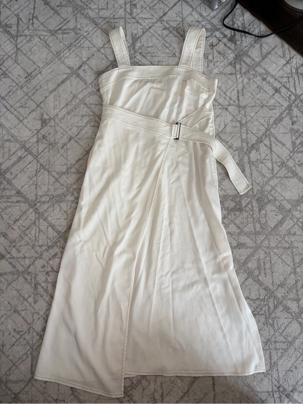 Sleeveless White Belted Midi Dress Elaine Kim